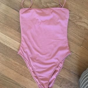 Rosé colored, ribbed, one piece swimsuit