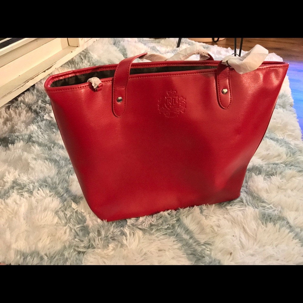 Brand New RALPH LAUREN Red Newbury Heritage Tote
