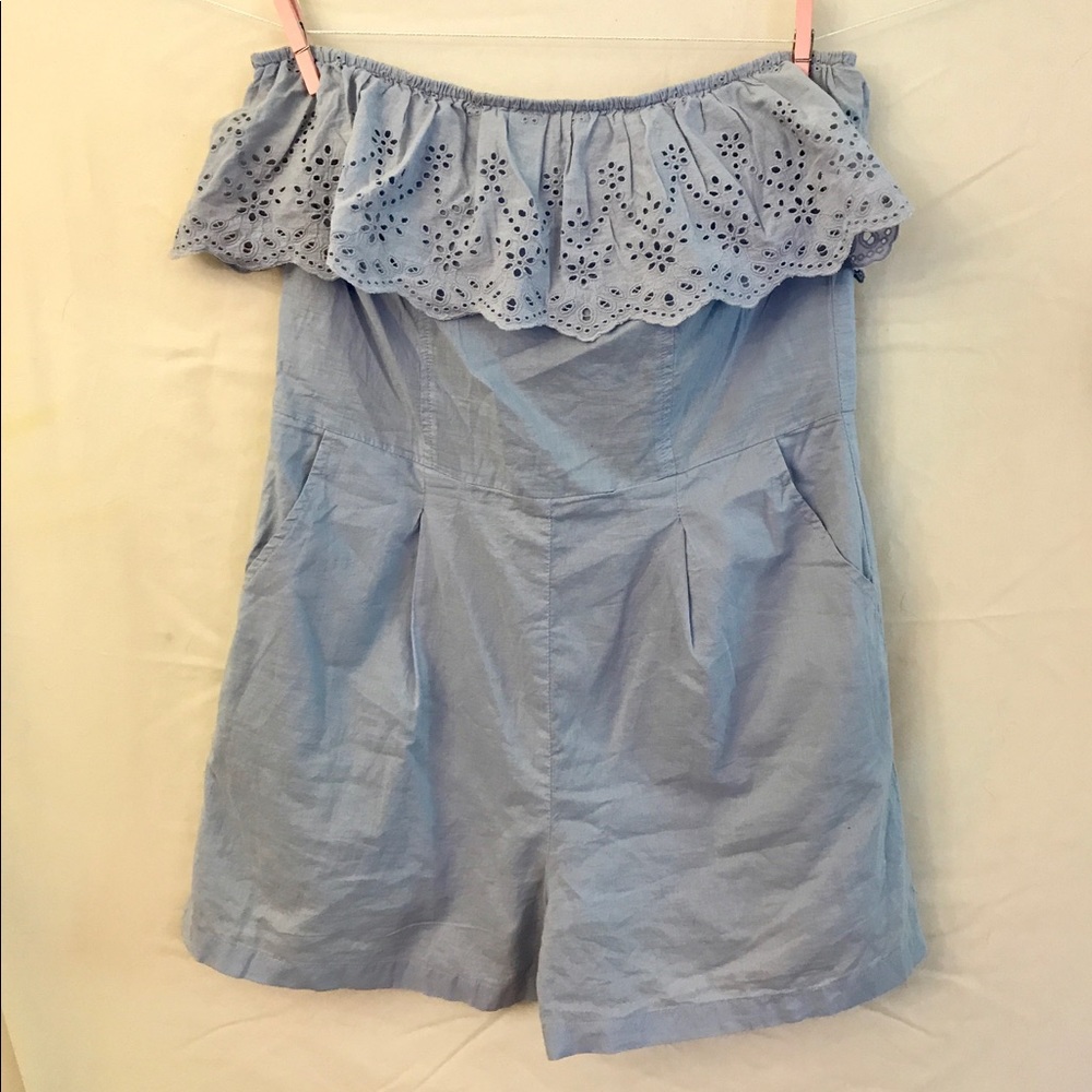 Strapless Light Blue Romper with Lace Detail