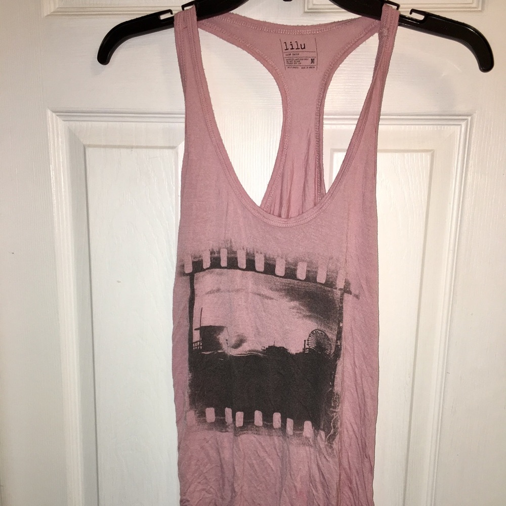 Lilu blush pink graphic razorback tank top