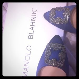 Manolo Blahnik "Hangisi" Blue Satin