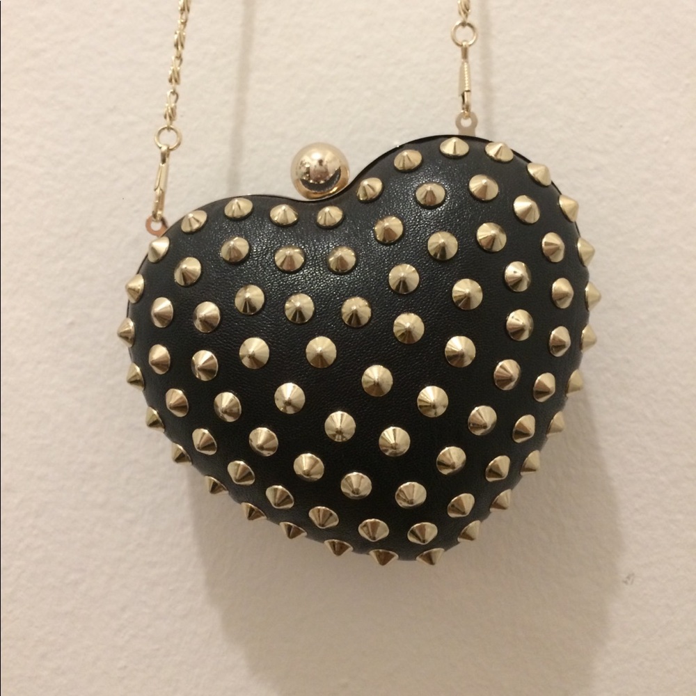 Forever 21 Black Spiked Heart Clutch