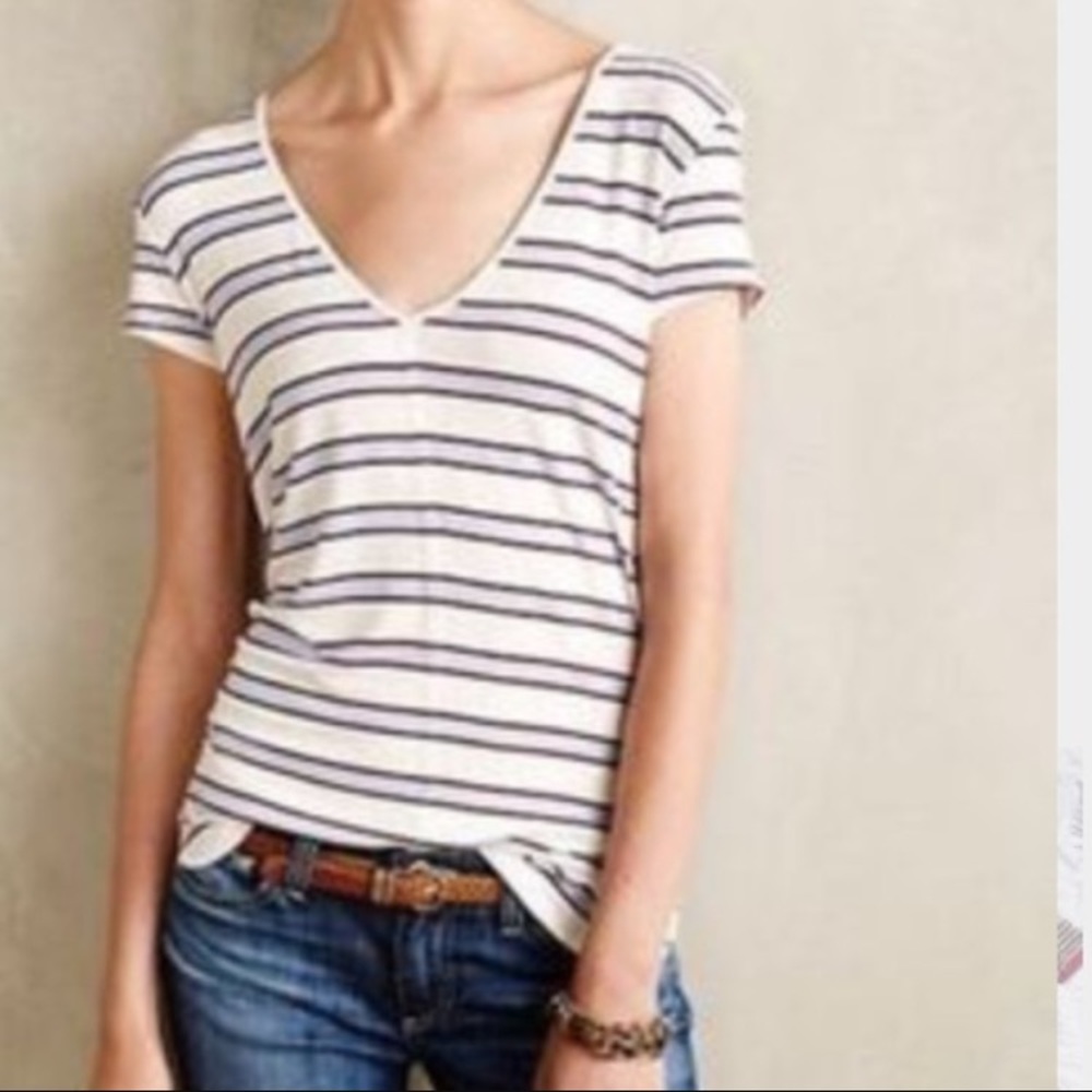 Anthro soft striped v neck tee