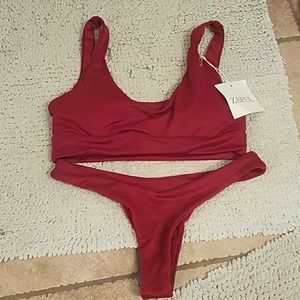 Zaful Burgundy U Neck Bralette Thong Bikini