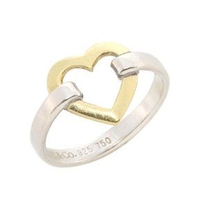 Silver and Gold Tiffany Open Heart ring 18K size 7