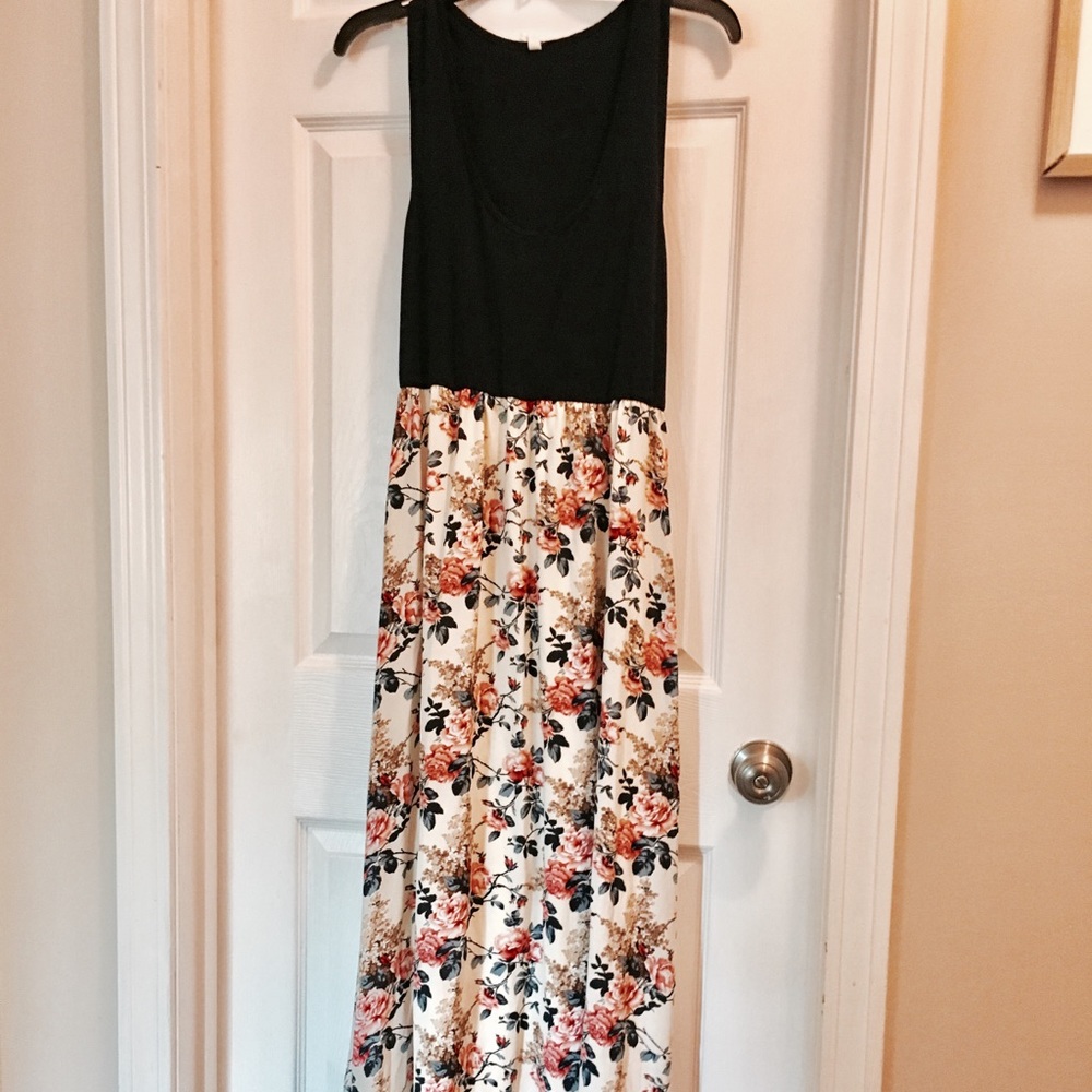 Vintage style navy / floral maxi dress