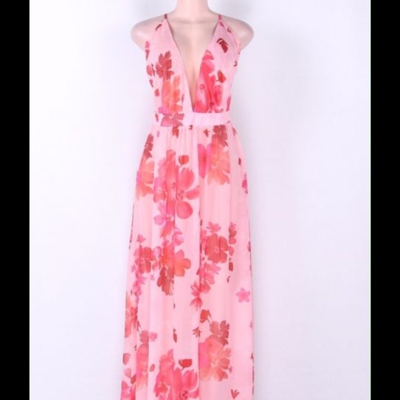 ❤️SALE❤️ Pink floral chiffon maxi dress - Picture 2 of 4