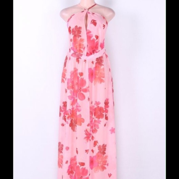 ❤️SALE❤️ Pink floral chiffon maxi dress - Picture 3 of 4