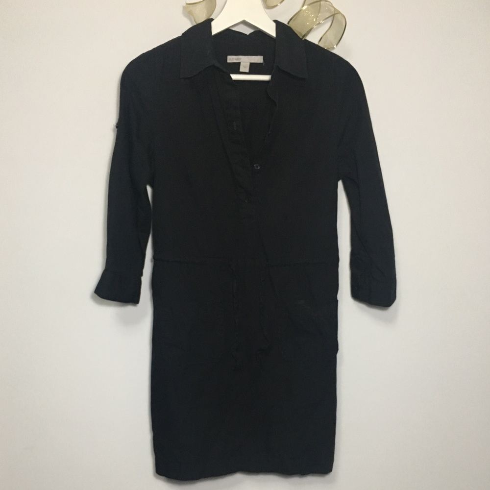 Black Cinch-Waist Shirt Dress