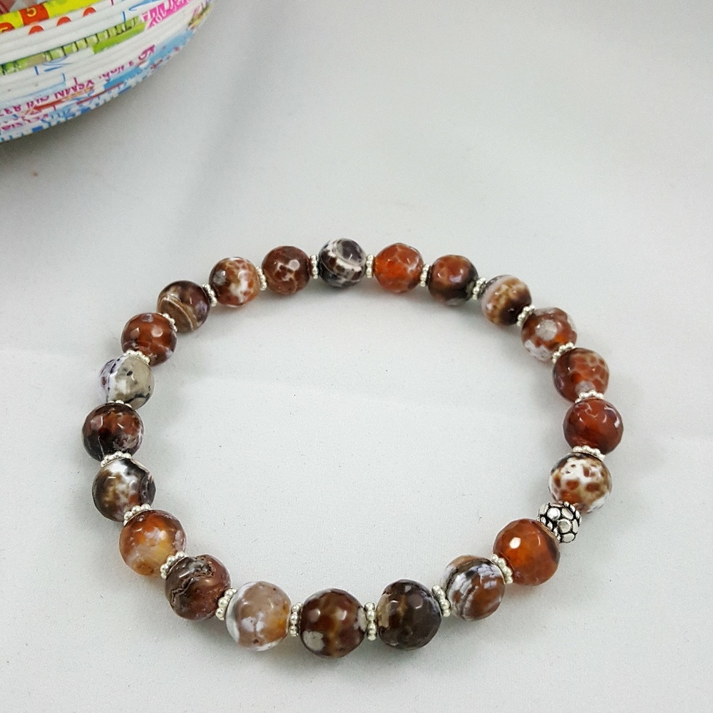 Fire Agate bracelet with Sterling Silver accents