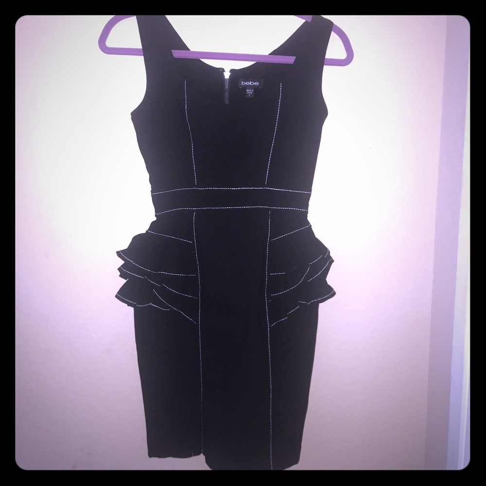 Bebe black with white embroidered fitted dress