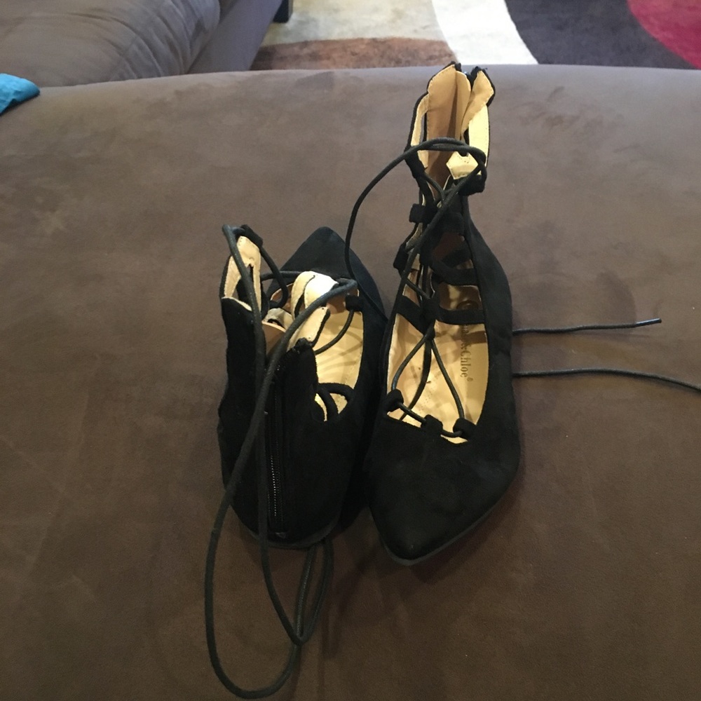 suede strap up flats - brand new.