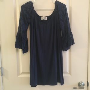 VaVa navy mini dress with lace sleeves