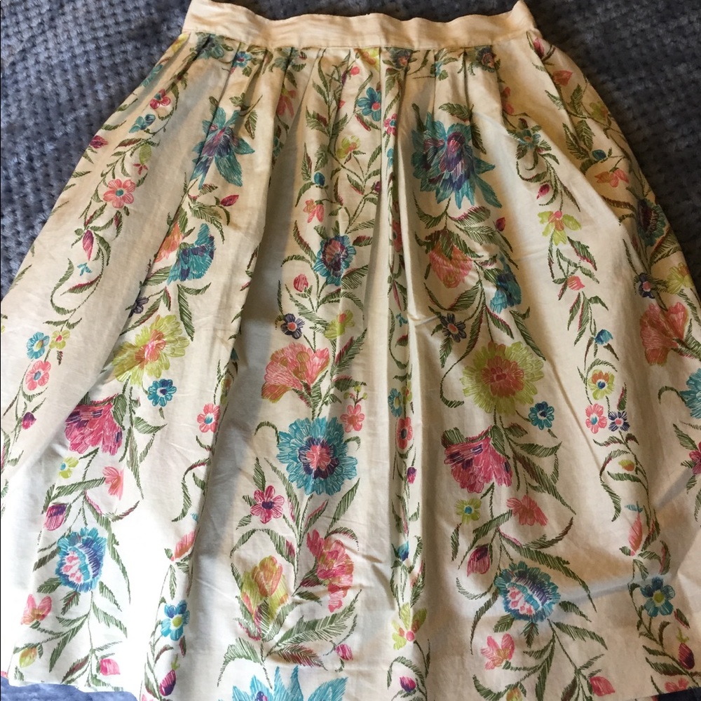 1950s Vintage Floral Stripe Print Skirt