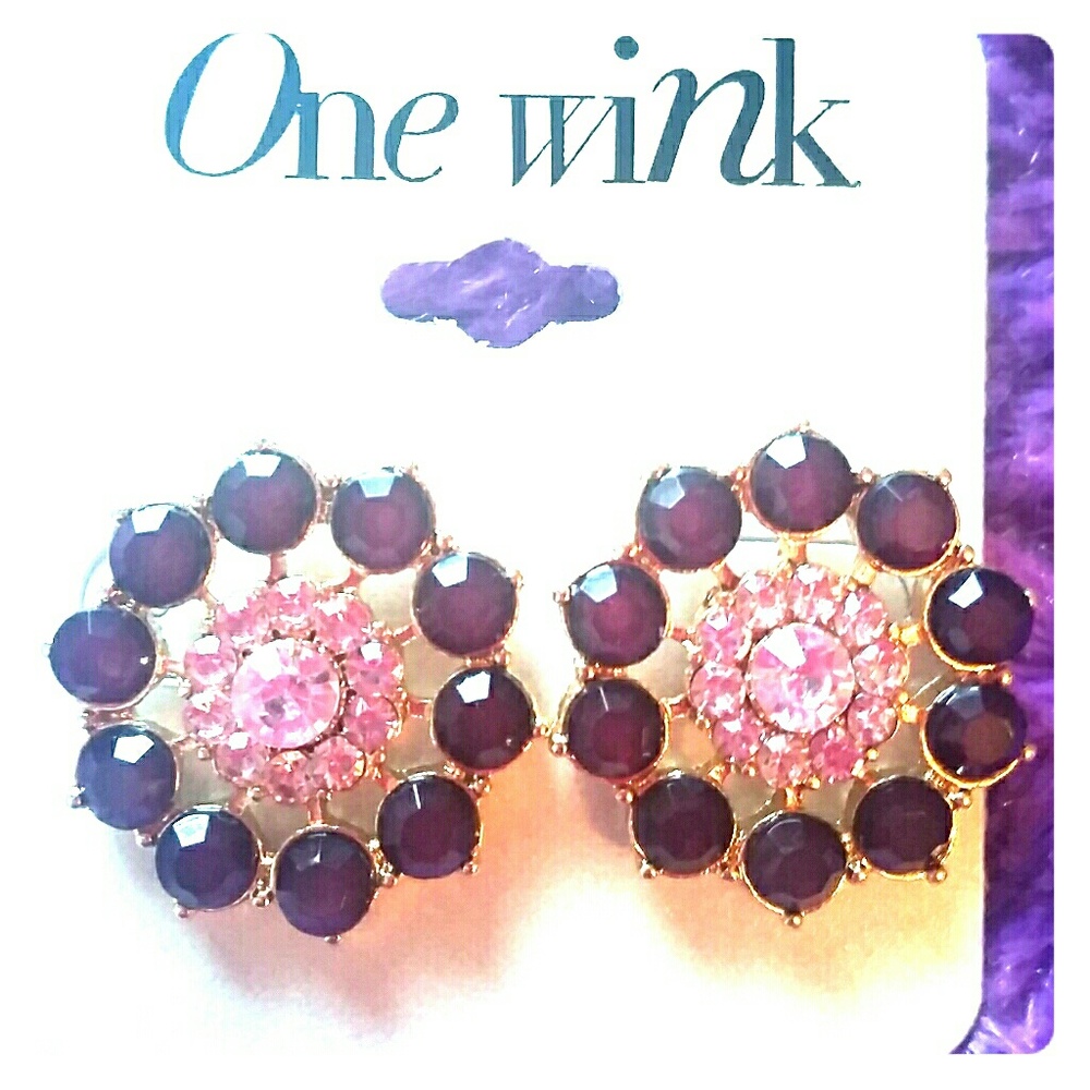 One Wink Dark Purple/Pink Rhinestone Earrings