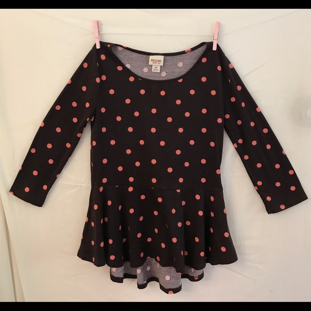 Salmon Polk-a-dot Brown Peplum Blouse