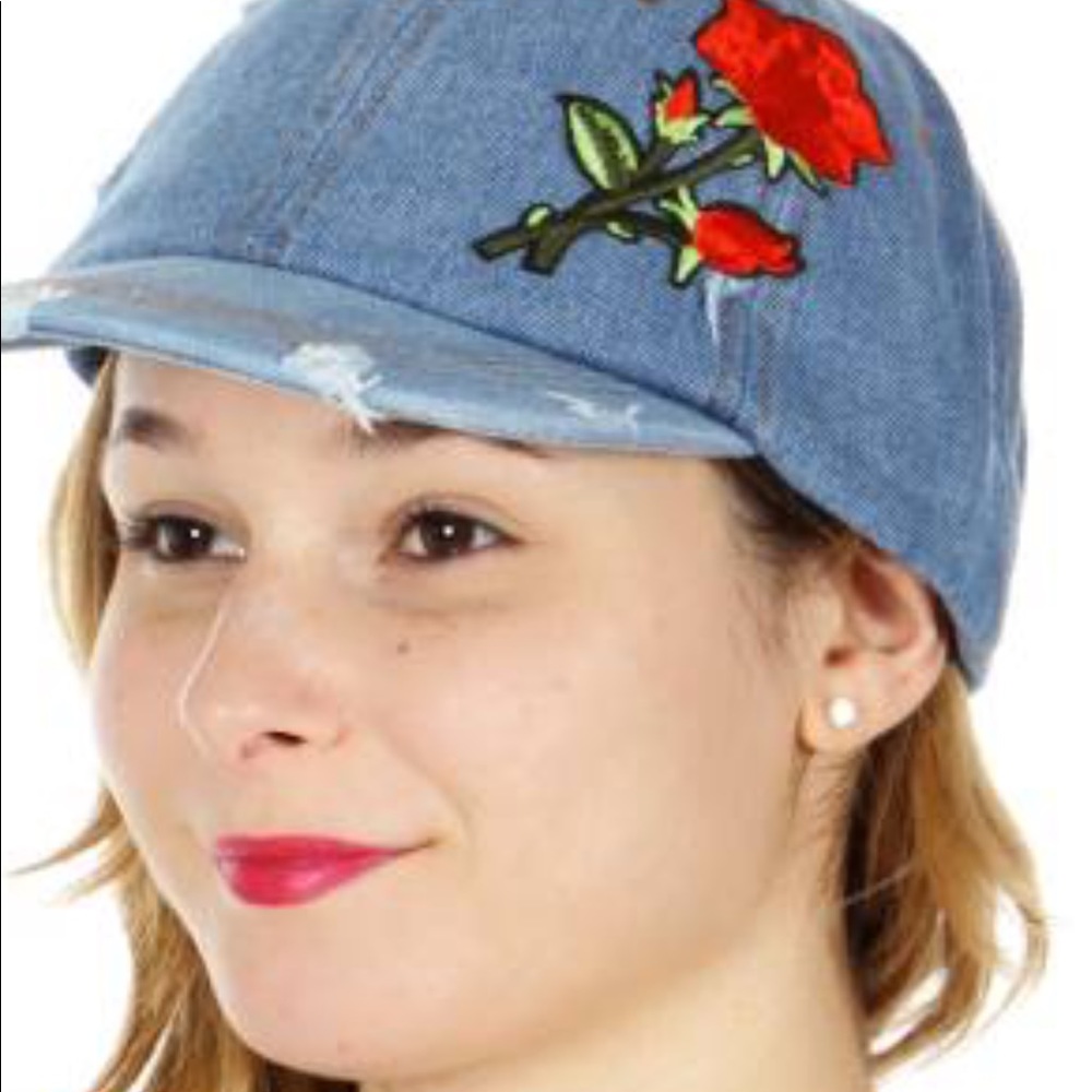 Medium blue distressed baseball cap.