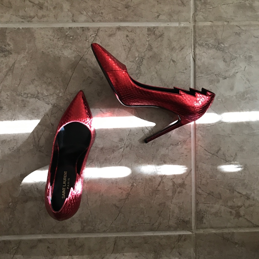 YSL Red Metallic Heels 38