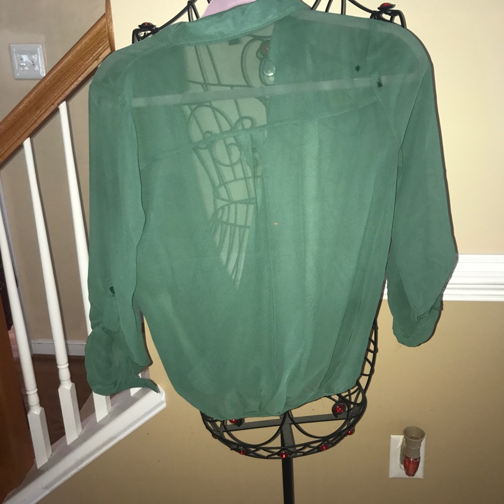 Green open front shirt