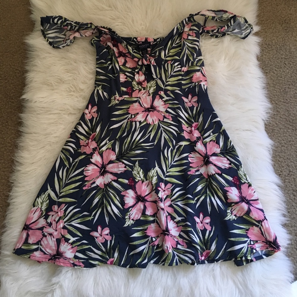 Super cute tropical off the shoulder dress
