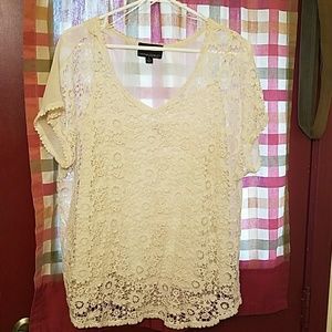 Crochet shell over soft cream cami