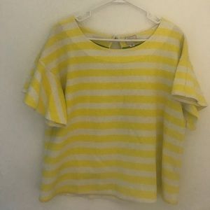 Anthropology yellow and white ruffle sleeve top