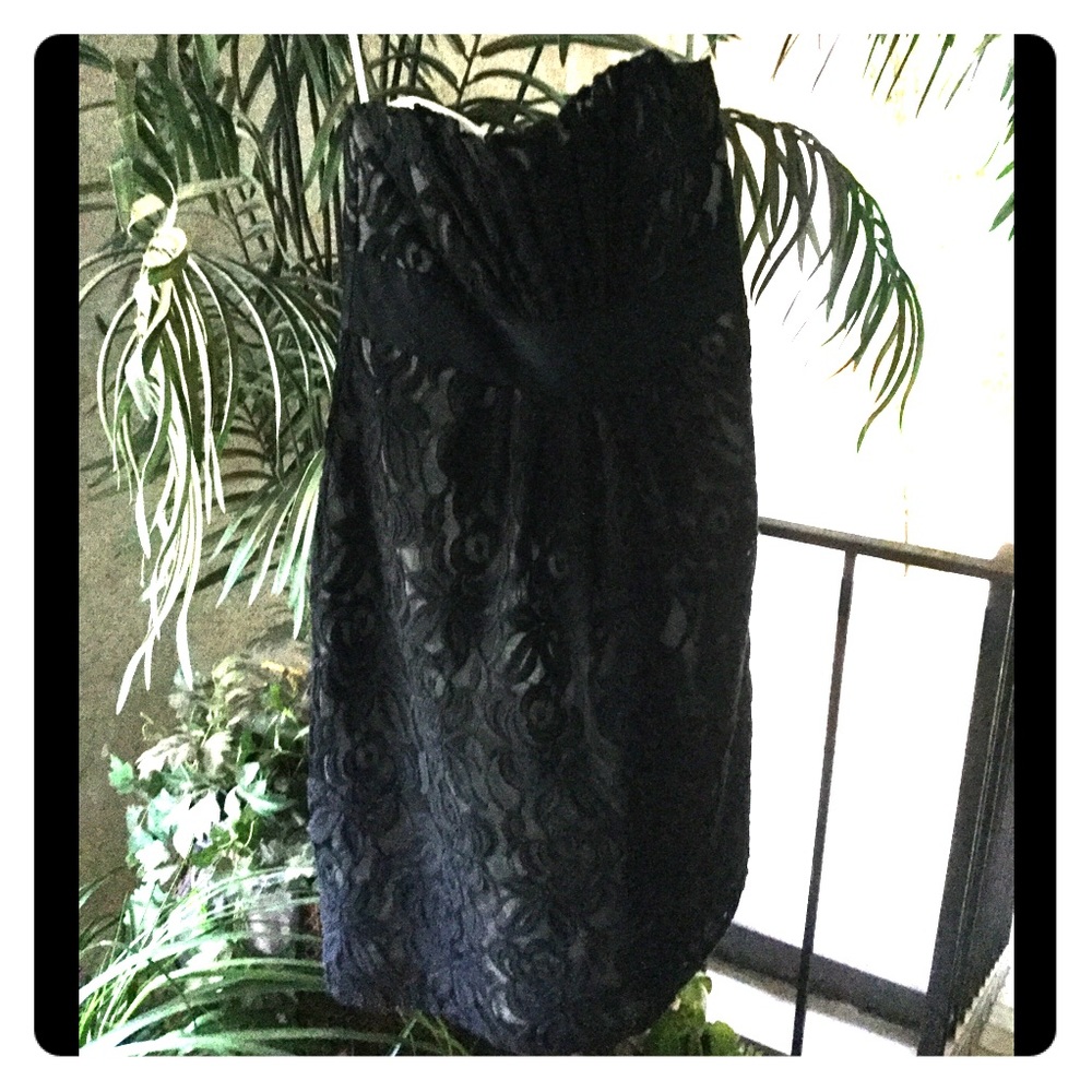 Black lace strapless cocktail dress
