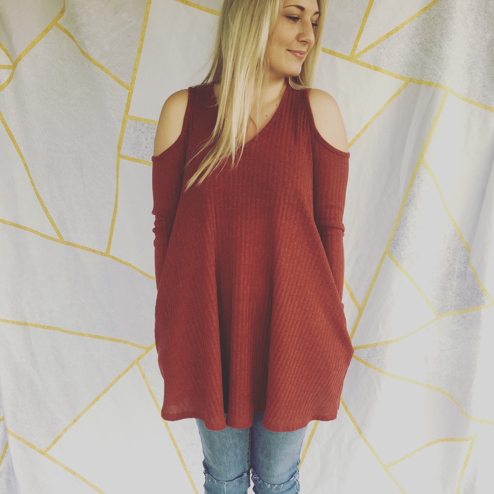 Rust Cold Shoulder Sweater