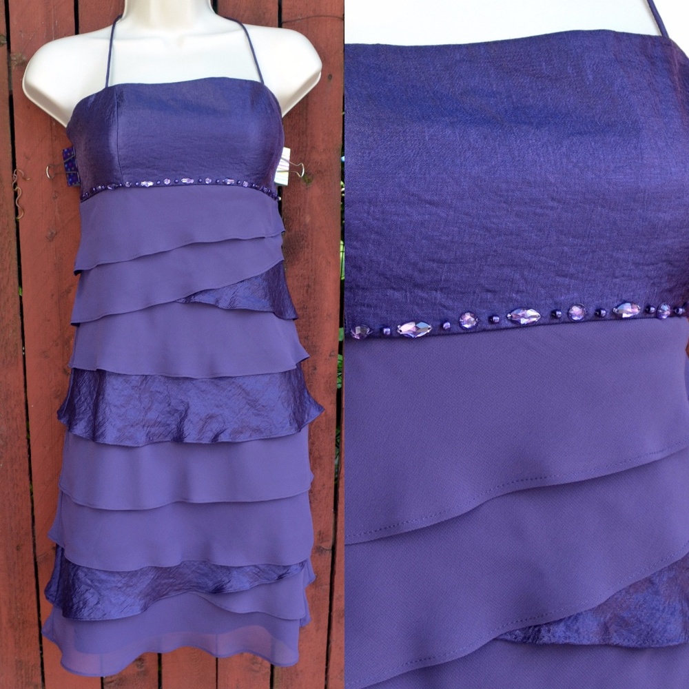 S.L.Fashions Purple ruffle dress - Picture 1 of 5