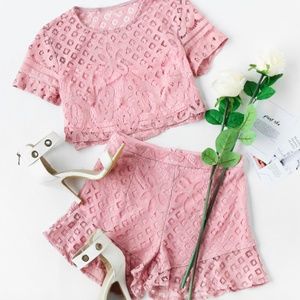 Lace Pink Two-Piece Romper Set