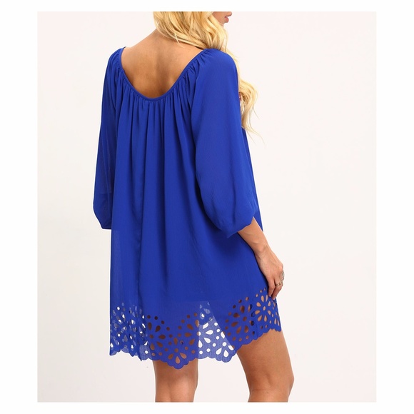 Royal Blue Boat Neck Cut Out Shift Dress - Picture 3 of 7