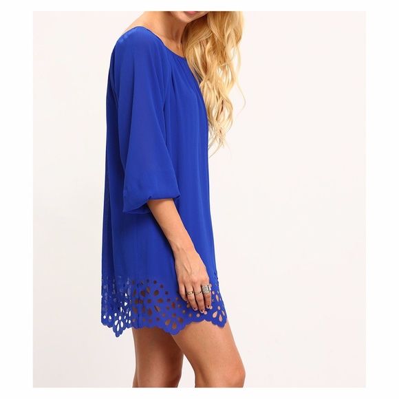 Royal Blue Boat Neck Cut Out Shift Dress - Picture 4 of 7