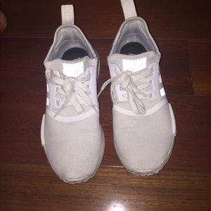All White Adidas NMDs