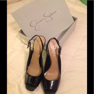 NWOT black peep toe pumps