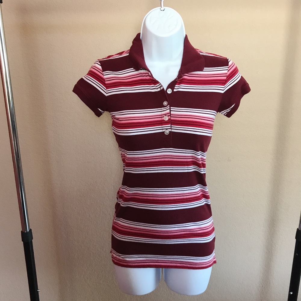 Aeropostale Maroon & White Striped Polo