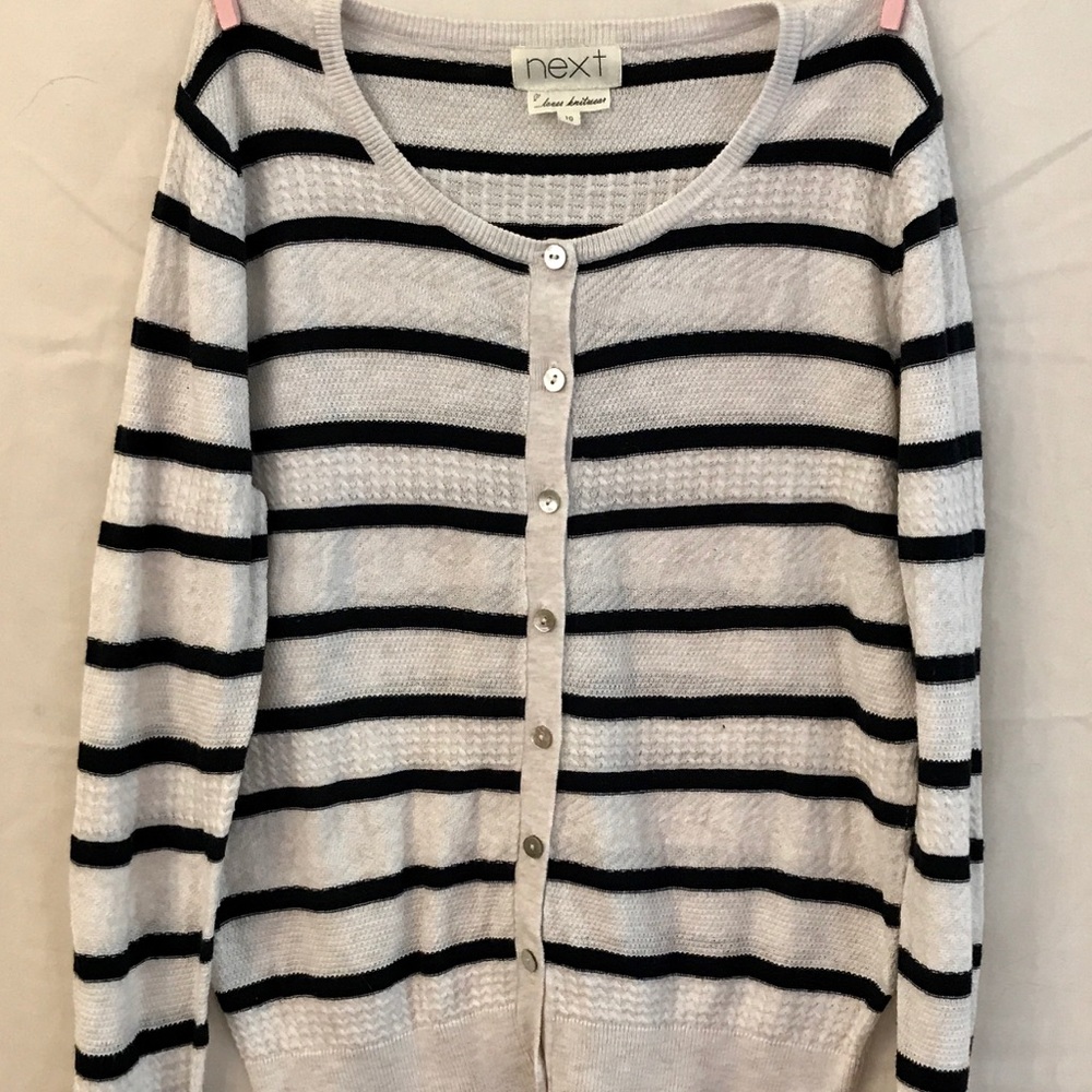 Navy Blue and White Striped Cardigan
