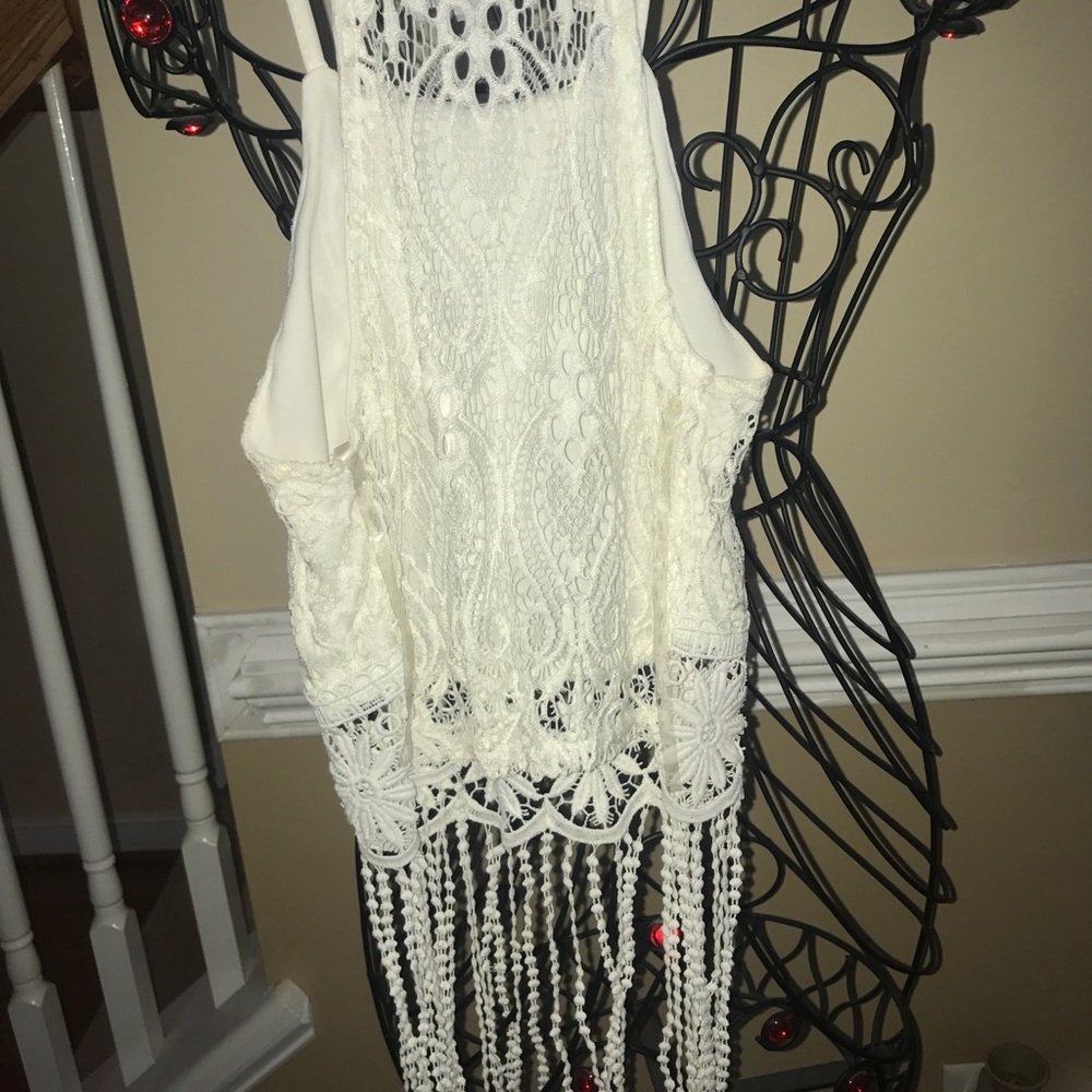 White crop top with fringes