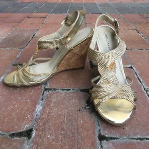 Adrianna Papell Gold Wedge Sandals