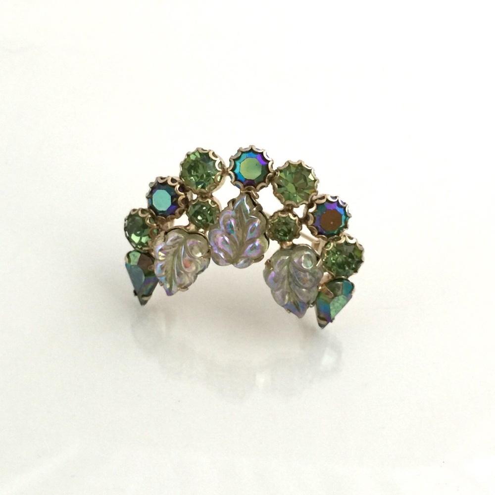 Vintage AB signed Weiss brooch molded glass leaves