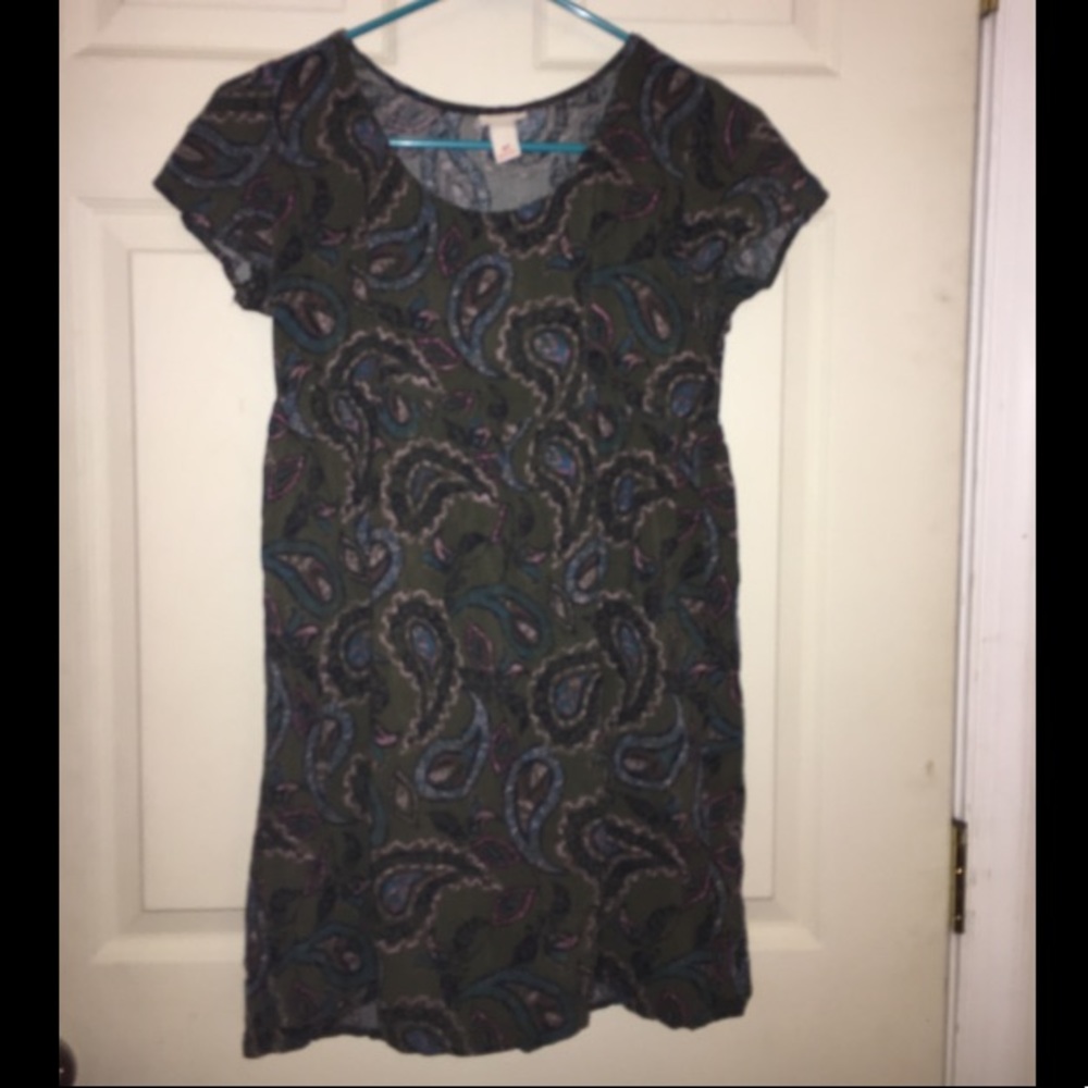 Olive green paisley babydoll dress