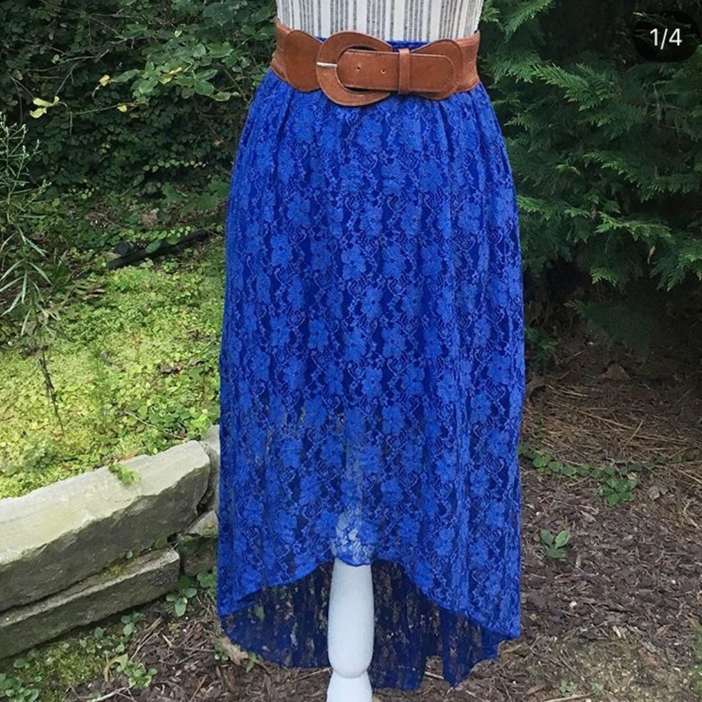 Blue lace high low skirt
