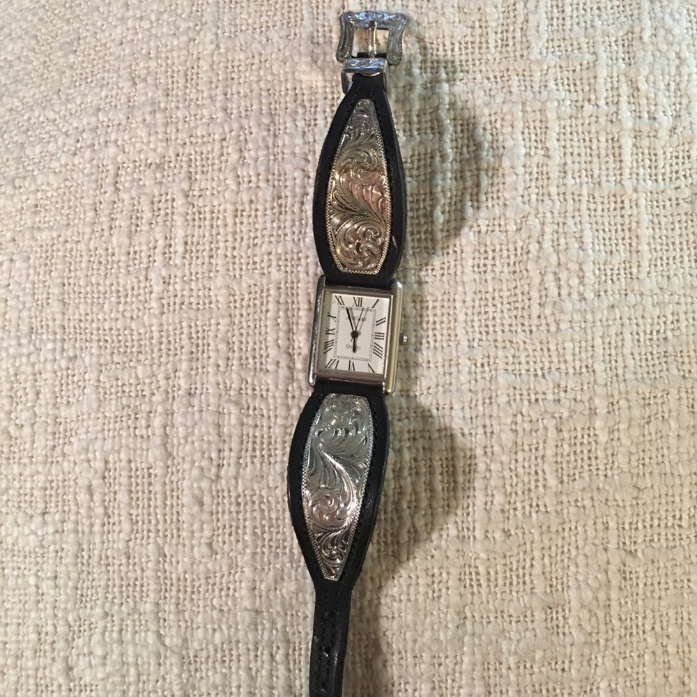 Montana Silversmiths Black and Silver Concho Watch