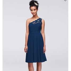 David's Bridal Short One Shoulder Lace Dress