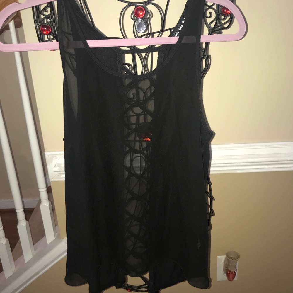 Black sheer tank with designed back