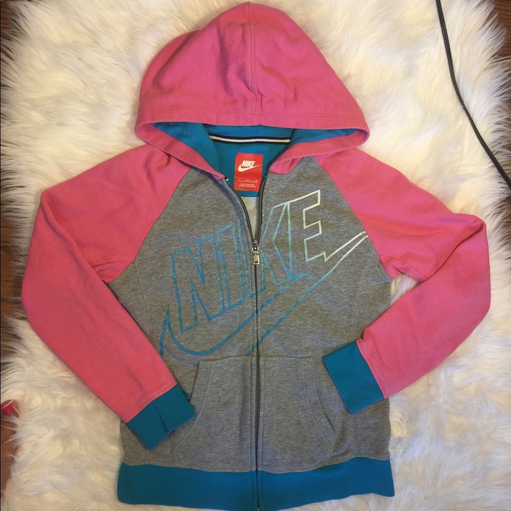 Nike full zip up girls size large blue and pink