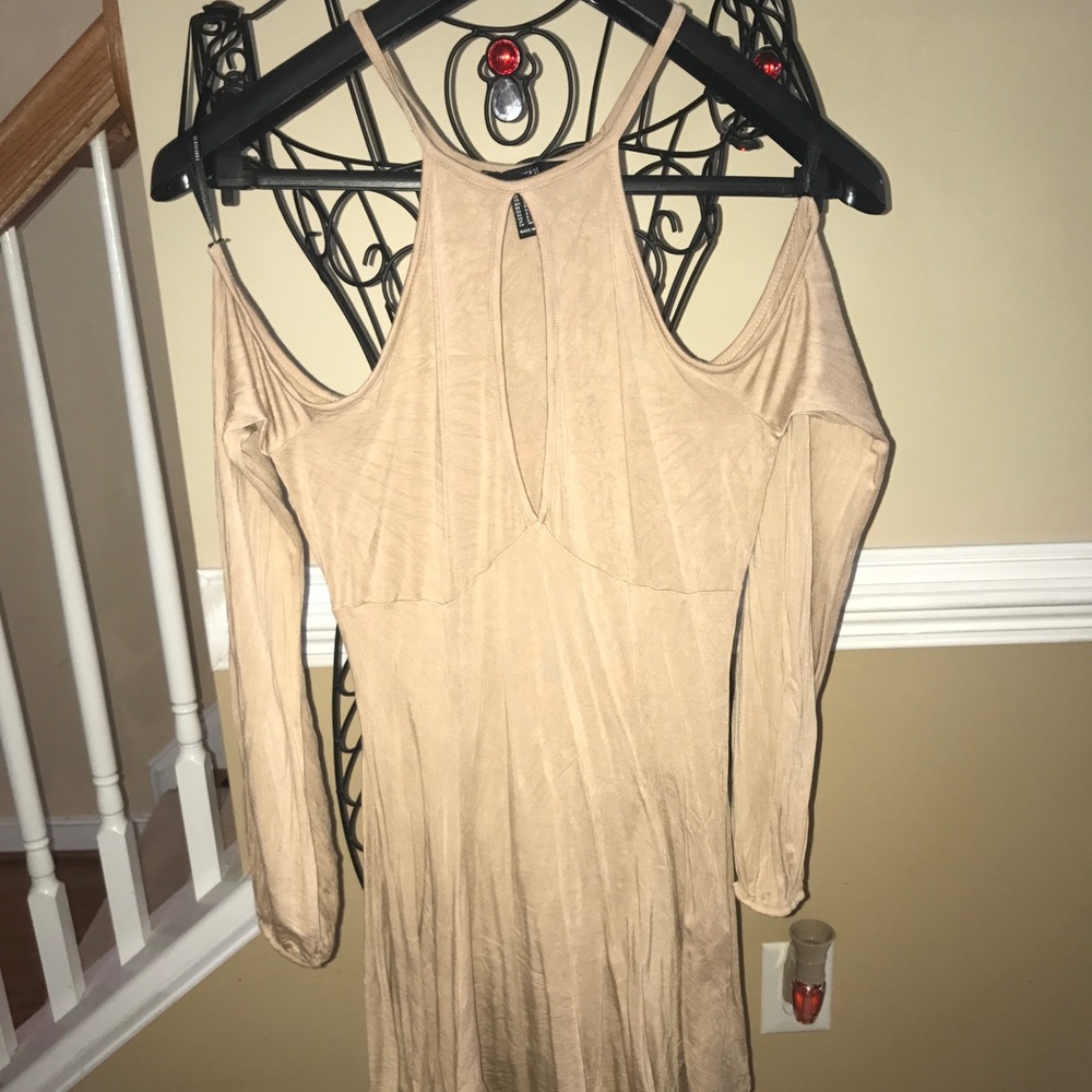 Tan dress with open shoulder/spaghetti strap