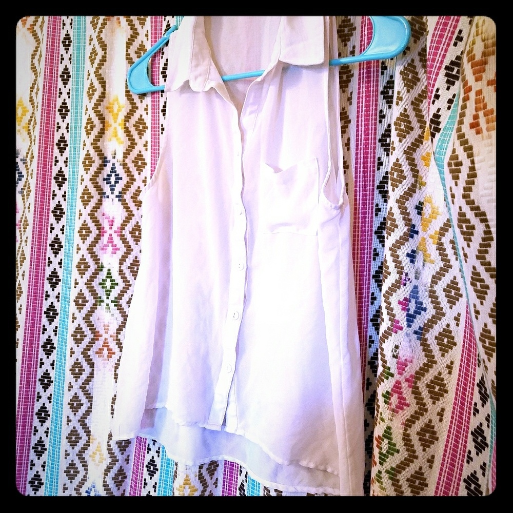 Sheer white button up tank