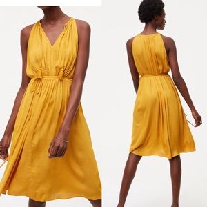 Tassel tie waist mustard colored dress