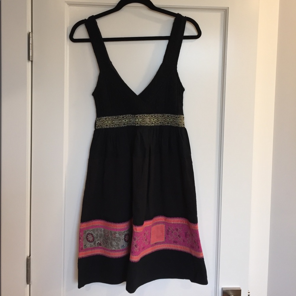 Free People black embroidered sun dress