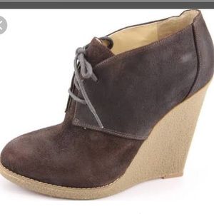 Brown suede wedge booties